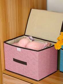 1pc Foldable Storage Box, Large Capacity Organizer Bin, Portable Clothing Storage Box, Suitable For Underwear, Socks And Other Items Dustproof And Moisture-Proof Wardrobe Storage, Closet Organizer, Vanity Storage Box, Dormitory Clothes, Toys, Books, Snacks And Other Miscellaneous Items Storage, Linen Material Foldable Storage Container, Multi-Functional Home Storage Box, Clothing Organizer Storage Box - Pink - View 4