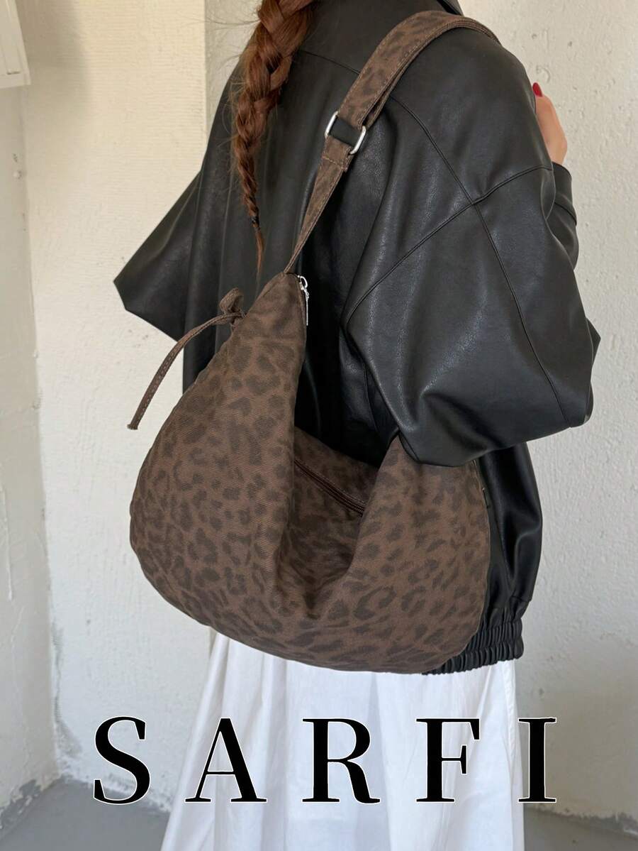Autumn And Winter New Leopard Pattern Women's Shoulder Bag, Fashionable And Versatile Adjustable Shoulder Strap Shoulder Bag/Commuter Bag - Coffee Brown - View 1
