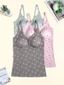 3pcs/Pack Seamless Ditsy Floral Camisole Tank Tops For Women, Elastic Comfortable With Padded Cups, Innerwear & Outerwear - Multicolor - View 9