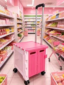 Foldable Multi-Function Rolling Storage Cart Shopping Trolley, Pink | Lockable Foldable Tool Box With Lid, Rolling Storage Box With Wheels, Suitable For Shopping, Travel, Garden, Store, Office, Luggage, Teachers - Foldable Trolley - View 11
