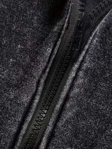 [Simple]Men's Retro Distressed Texture Washed Zip-Up Hooded Sweatshirt, Machine Washable Fabric, Printed Sweatshirt, Autumn/Winter Apparel - Black - View 7