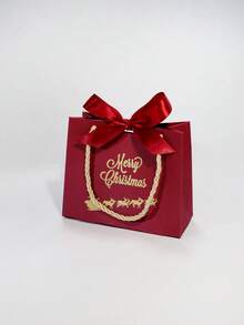 5pcs Luxury Christmas Favor Bags, Festive Mini Paper Gift Packaging With Gold Foil Lettering, Santa Sleigh Design And Matching Bow, Reusable Holiday Bags For Jewelry, Stocking Fillers, Winter Parties And Table Decorations - 14X6X12cm - View 11