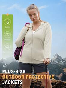 Oversizes Clothing Summer Women Ice Silk Breathable Jacket Outdoor Hooded Thin Fishing Clothing ,Suitable For Outdoor Leisure - Apricot - View 3
