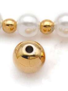 10pcs Minimalist Fashion Spacer Beads Necklace Bracelet Stainless Steel Round Beads - Gold - View 2