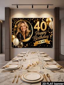 1pc - Customized Birthday Celebration Backdrop, Customized Blue & Gold Theme Printed Poster - Personalized Gold & Colorful Confetti And Star Decorations, Suitable For Celebration Party, Birthday Gathering, Home Decor Background, Customizable Anniversary, Personalized Birthday Party, Customized Photo And Name Poster - Multicolor - View 7