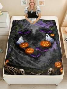 1pc Soft & Comfortable Halloween Flannel Blanket, 2D Printed Blanket For Office Nap, Sofa And Bed Decor, Outdoor Camping Leisure Blanket, Perfect Gift For Family And Friends - Multicolor - View 5