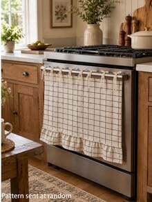 Farmhouse Ruffle Oven Skirt, Lace Tie Stove Skirt Curtain, Floral Gingham Grid Geometric Print Kitchen Oven Curtain For Christmas And Halloween Home Kitchen Decor - White - View 10