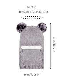 Autumn/Winter Kids Pullover Hat With Double Pom Poms, Ear Flaps, Solid Color Cute Knitted Woolen One-Piece Hat For Baby Boys And Girls - Multicolor - View 6