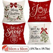 4pcs/1pc Christmas Blessing Pattern Pillow Case Without Insert, Single-Sided Printed Pillow Case, Suitable For Living Room Bedroom Home Decor, All-Season Pillow Case - Multicolor - View 14