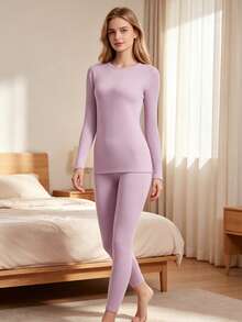 4pcs/Set Women's Warm Thermal Underwear Set, Crew Neck Top + Pants, Winter Base Layer Innerwear - Multicolor - View 2