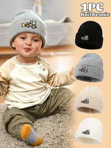 1PC Toddler Bulldozer Construction Vehicle Cartoon Embroidered Knit Hat, Folded Brim Beanie, Multiple Colors Available, Suitable For Boys, Outdoor, Snow Play, Walking, Birthday Gift - Multicolor - View 1
