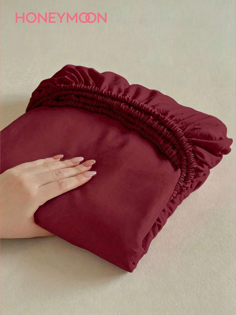 HONEYMOON 1pc Solid Color Soft Fitted Sheet, 100% Polyester Fabric, Lightweight Cloud-Like Touch Bedding Mattress Cover, Fits 9-12 Inch Depth Mattress, Soft Breathable Machine Washable, Shrink-Resistant, Fade-Resistant, All Season, Various Sizes For Home And Dorm, Back To School Dorm Essential, Deep Red - Crimson - View 1