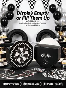 10/5/1pc Racing Tire Shaped Mini Gift Box, Black And White Checkered Flag, Boys Birthday Party, Candy And Cookie Favor Box, Racing Theme Gift Box Suitable For Racing Party, Birthday Party, Wedding Guest Return Gift, Birthday Dessert Packaging, Gift Box, Packaging Box, Party Supplies, Candy, Strawberry Cake, Room Decor, Home Decor, Wedding, Home Essentials, Camping Essentials - Multiple Styles - View 3