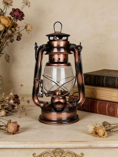 1 Peça Lanterna de Querosene Clássica Vintage de Ferro, Iluminação para Camping ao Ar Livre e Barraca, Lâmpada de Atmosfera para Mesa, Ornamento de Decoração Interna