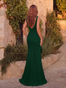 ADYCE Women's High Waist Pleated Ruffle Backless Party Dress, Suitable For Prom, Party, Date Night, Wedding Guest - Dark Green - View 2