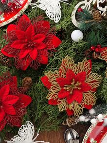 1/10/20/30pcs Shiny Gold Christmas Flower Decor Clips, DIY Holiday & Seasonal Decoration, Suitable For Weddings, Christmas Trees And Parties, Easy To Install, Durable - All Red - View 6