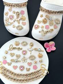 25pcs Gantungan Sepatu Balet Wanita Warna Rose Gold, Rantai Hati, Bibir, Apel, dan Apel, Aksesoris Gesper Sepatu Paduan Logam DIY - Emas - View 5