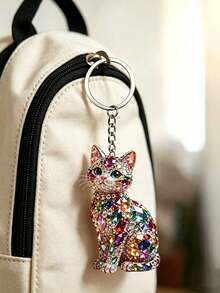 2D Flat, 2pcs Set: 1 Kitten Keychain + 1 Lobster Clasp, Brand New Two-Dimensional Flat Design, Cat Party-Style Keychain. Suitable For Keychain Promotional Gifts, Packaging Decoration, Backpack Embellishment. A Heartwarming And Sincere Gift - Multicolor - View 7