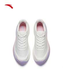 Anta New Women's Shock-Absorbing Breathable Running Shoes, Lightweight Cushioned Thick Sole Height-Increasing Athletic Shoes - White/Pinkish Purple - View 5
