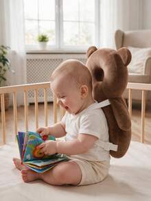 New Oversized Baby Head Protection Pillow & Cap, Anti-Collision Cartoon Cute Bear & Rabbit Design, Soft Plush Infant Head Guard Pillow, Adjustable Shoulder Strap Back Support Pad, Baby Learning To Walk Head Protection Pillow, Baby Walking Supplies, Infant Travel Gear, Head Protection Cap & Pad - Coffee Bear - View 5