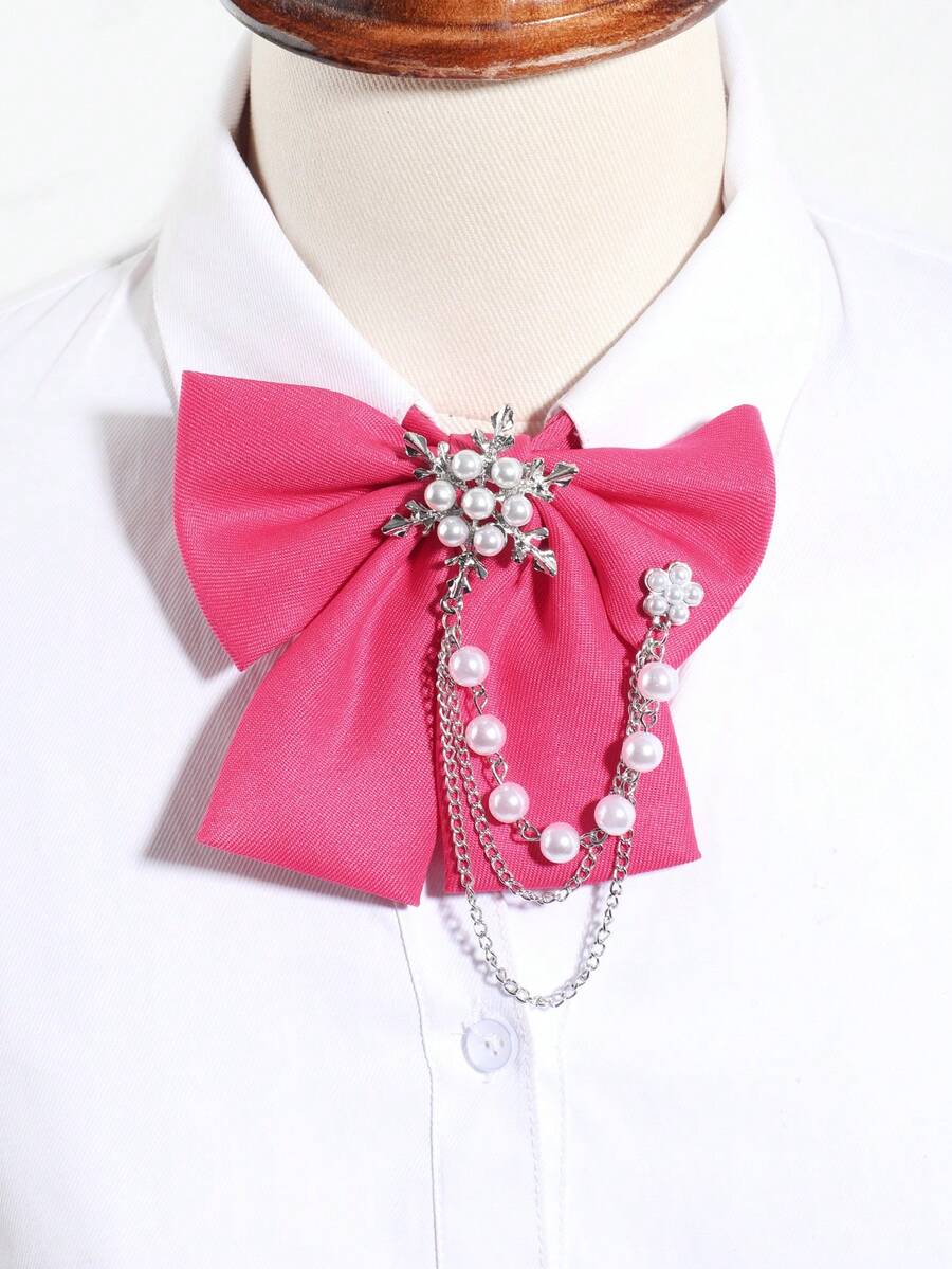 1 chiếc nơ cổ áo sơ mi điều chỉnh được màu hồng đậm/vàng/xanh lá/trắng/cam, trang trí chuỗi ngọc trai bông tuyết - Nhiều màu - Xem 1
