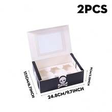 Large Capacity 1/10 Pack Cake Boxes With Transparent Window, Black Rectangular Baking Boxes, Skull And Crossbones Design, Foldable Storage Boxes, Suitable For Halloween Party, Birthday, Celebration, Dessert Packaging, Party Supplies. - Multicolor - View 8