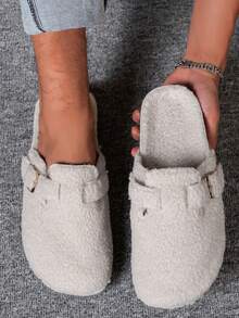Herrars avslappnade retro slouchy tofflor med justerbar spänne, moderiktiga och bekväma slides för höst/vinter, flera färger tillgängliga - Vitt - Visa 3
