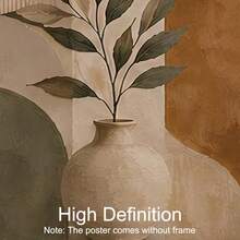 3Pcs Unframed Boho Botanical Art Print Set, Neutral Earth Tone Vase Leaf Canvas Posters, Abstract Geometric Shape Wall Ornament, Modern Minimalist Decor For Living Room Bedroom - A - View 7