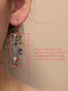 Women Sweet Heart Long Rainbow Bead Tassel Ear Cuffs, Random Color Beads Unique Fashion Earrings - Multicolor - View 3