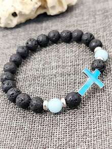 1 Volcanic Stone Luminous Bracelet, Multi Colored Luminous Cross Bead Jewelry, Graduation Season Back To School Season Birthday Gift - Multicolor - View 5