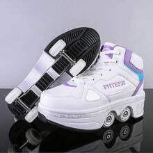 Unisex 4-Wheel Transformable Roller Shoes With Wheels, Walkable Inline Skates, Roller Skates - Purple - View 3