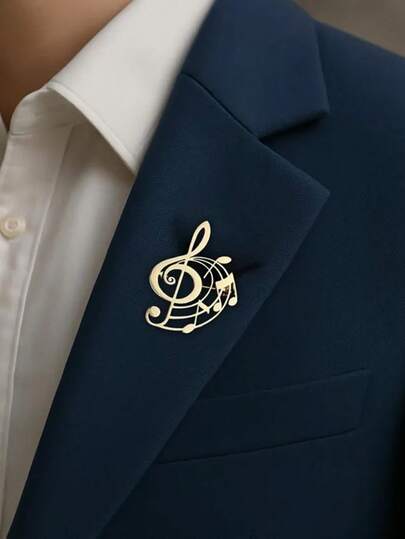 suteyi Men's Stainless Steel 18K Gold Treble Clef Music Symbol Brooch, Elegant Suit Jacket Badge, Exquisite Gift For Music Lovers And Musicians