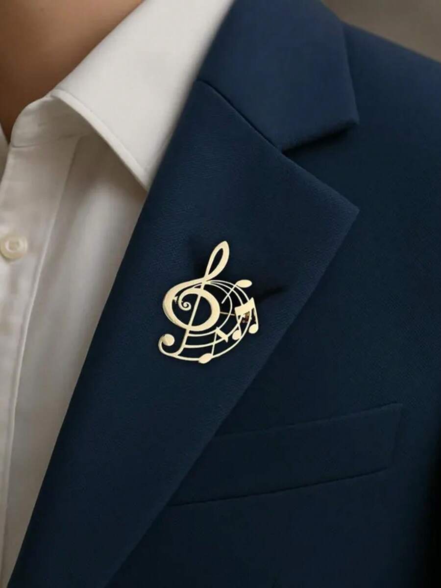 suteyi Men's Stainless Steel 18K Gold Treble Clef Music Symbol Brooch, Elegant Suit Jacket Badge, Exquisite Gift For Music Lovers And Musicians - Multicolor - View 1