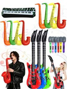 1/4pcs Inflatable Rock Party Props, Inflatable Instrument Set (Guitar, Saxophone, Keyboard, Microphone), Large 80s And 90s Inflatable Props, Suitable For 80s 90s Party Decoration, Hip Hop Theme, Birthday Party Supplies, Rock Party - Multicolor - View 1