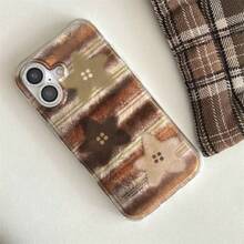 Autumn Foil Texture Brown Gradient Horizontal Stripes Star Pattern Silicone Full Coverage Shockproof Phone Case Compatible With Iphone 16 Pro Max, 14, 15 Pro, 12, 13, 11 - Multicolor - View 2
