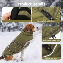 Dog Warm Winter Jacket, Windproof Pet Jacket (With Leash Hole) | Winter Jacket, Thick & Warm, Waterproof Dog Coat With Reflective Strip, Suitable For Cold Weather - Green - View 4