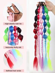 Wig Ekor Kuda 24 Inci, Wig Gelembung, Kepang, Gaya Elastis, Kepang Lentera Sutra Perak, Ekor Kuda, Kepang Ekor Kuda untuk Kostum Natal - MultiWarna - View 4