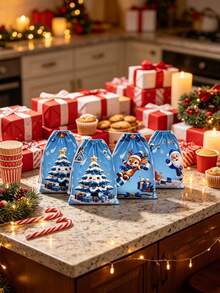 50pcs/25pcs/1pc Christmas Blue Drawstring Gift Bag - Includes Snowman, Santa Claus, Reindeer, And Christmas Tree Designs; Suitable For Christmas Party Gift Wrapping, Winter-Themed Party Souvenirs, And Christmas Dinner Favors. - One Size Fits All - View 4