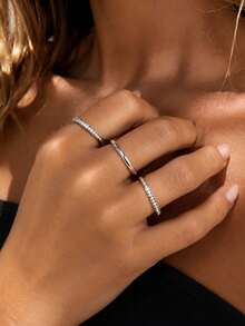 3er/Set Silber Luxus stapelbare Ringe glatte schlichte Band Ewige Paarringe minimalistischer Nischenschmuck Heiligabend, Weihnachten, Jahrestag, Neujahr, Geburtstagsgeschenk für Freundin, beste Freundin, Brautjungfer - Silber 2 - Übersicht 4