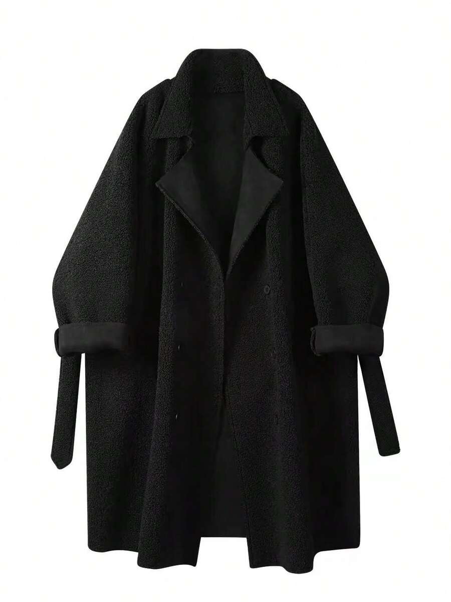 Vintage Elegant Lamb Wool Double-Breasted Mid-Length Trench Coat ...