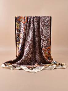 1pc Paisley Pattern Bohemian Polyester (Polyester) 90cm Satin Square Scarf, All Season Wear, Hair Band, Bag Decoration And Belt, Multi-Functional Fashion Accessory - Multicolor - View 9