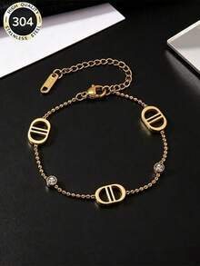 1pc Fashion Stainless Steel Letter CD Bracelet For Women Daily Wear - Gold - View 1