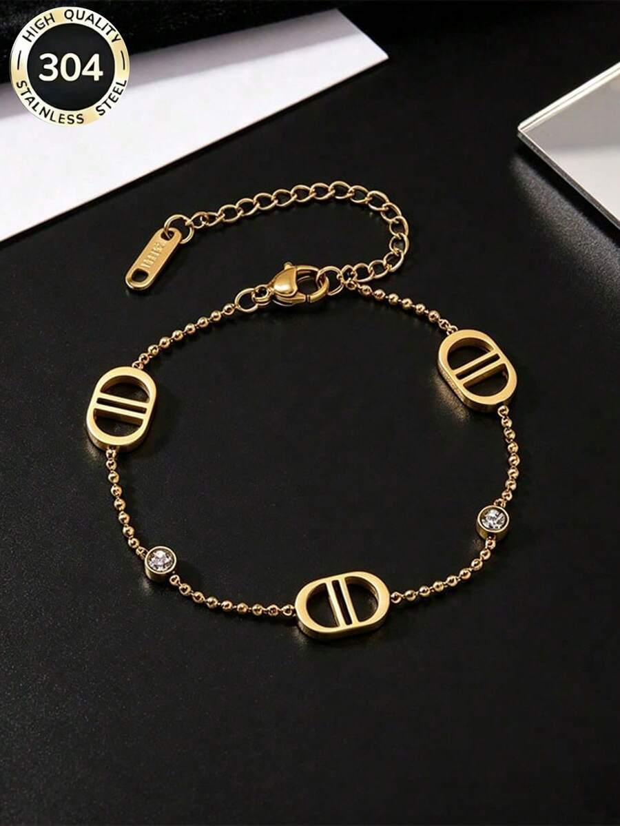 1pc Fashion Stainless Steel Letter CD Bracelet For Women Daily Wear - Gold - View 1