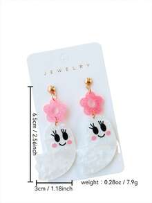 1 Pair Cute Halloween Ghost Acrylic Earrings, Sweet Sequin Floral White Water Ripple Shy Ghost Fun Earrings, Suitable For Women, Holiday Gift Dangle Earrings - Multicolor - View 3