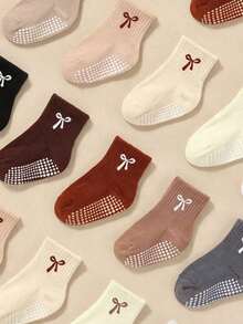 5/10/20 Pairs Random Mixed Color Baby Bow Non-Slip Grip Socks, Toddler Sports Autumn Socks, Essential For Newborns, Suitable For Halloween, Christmas - Multicolor - View 4
