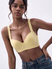 Women' S Solid Color Push Up Bra - Comfortable Fit, Full Coverage & Minimalist Design - Yellow - View 10