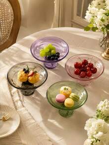 1pc Cloud Mist High Foot Tray, INS Style Gradient Asymmetrical Pattern Cloud Mist Glass High Foot Dessert Plate, Fruit Snack Bowl, Home Afternoon Tea Snack Dish - Multicolor - View 5