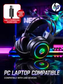 HP H100 Professional Gaming Headset Immersive Sound Effect High-Definition Noise Canceling Microphone Multi-Color RGB Lighting Adaptive Headband Music/Gaming Dual Mode Compatible With PC And Phone Optional Cute Cat Ear Accessory - View 12