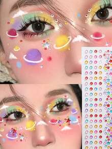 4 Sheets Y2K Colorful Face Gem Stickers, Multi-Color Heart, Star, Teardrop Rhinestones, Self-Adhesive Face Jewelry Decals For Festival Party, Cosplay, Christmas, Halloween Makeup, Body & Eye Decoration, Face Diamond Stickers - Multicolor - View 9