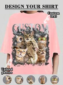 Custom Y2K Plus Size Plus Size Tee, 90s Vintage Photo Print T-Shirt, Custom Portrait Tee With Your Photo & Text,Bulk Sister & Class Custom Tees - Coral Pink - View 5